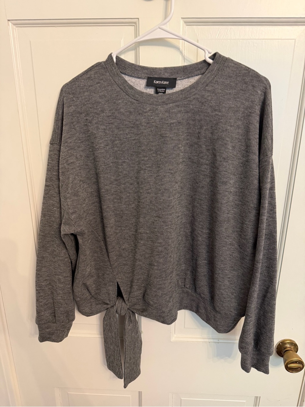 Karen Kane Heather Gray Crewneck Tie-Hem Sweater